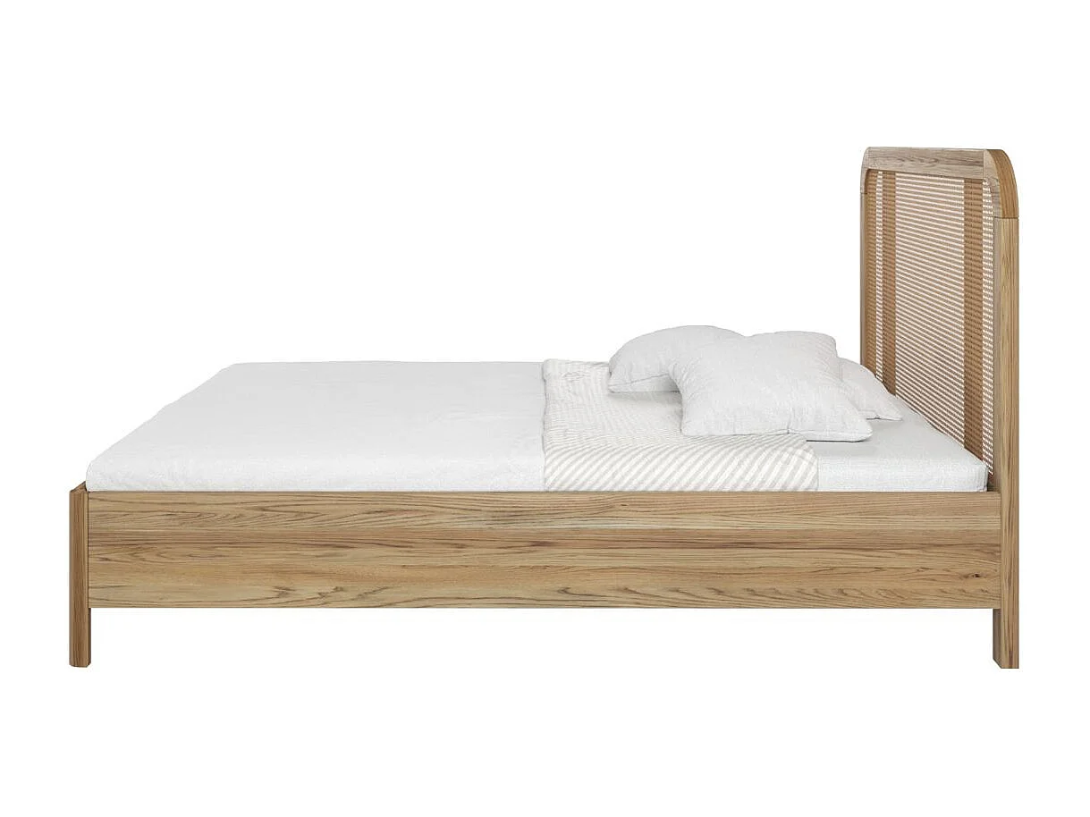 Massivholzbett Harmark, rattan - kopfteil, eiche antik - geölt, 180x200