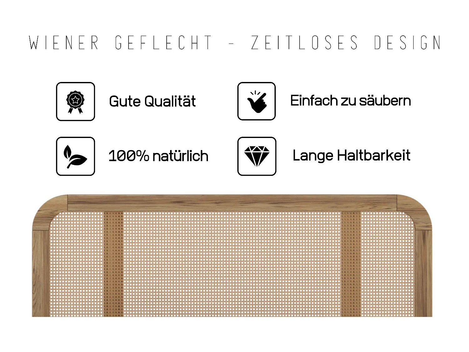 Massivholzbett Harmark, rattan - kopfteil, eiche antik - geölt, 180x200