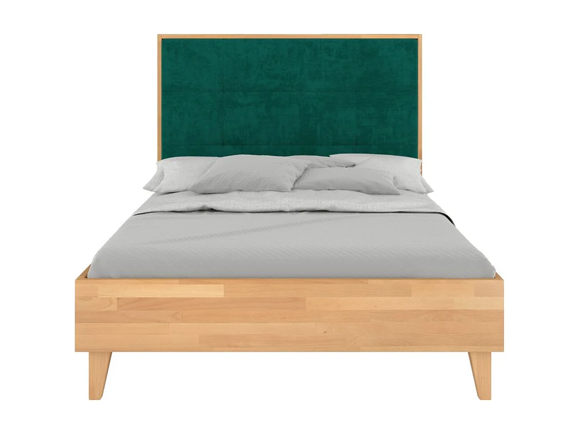 Massivholzbett Frida, gepolstertes kopfteil, buche - lackiert, naturfarben/grün, 160x200