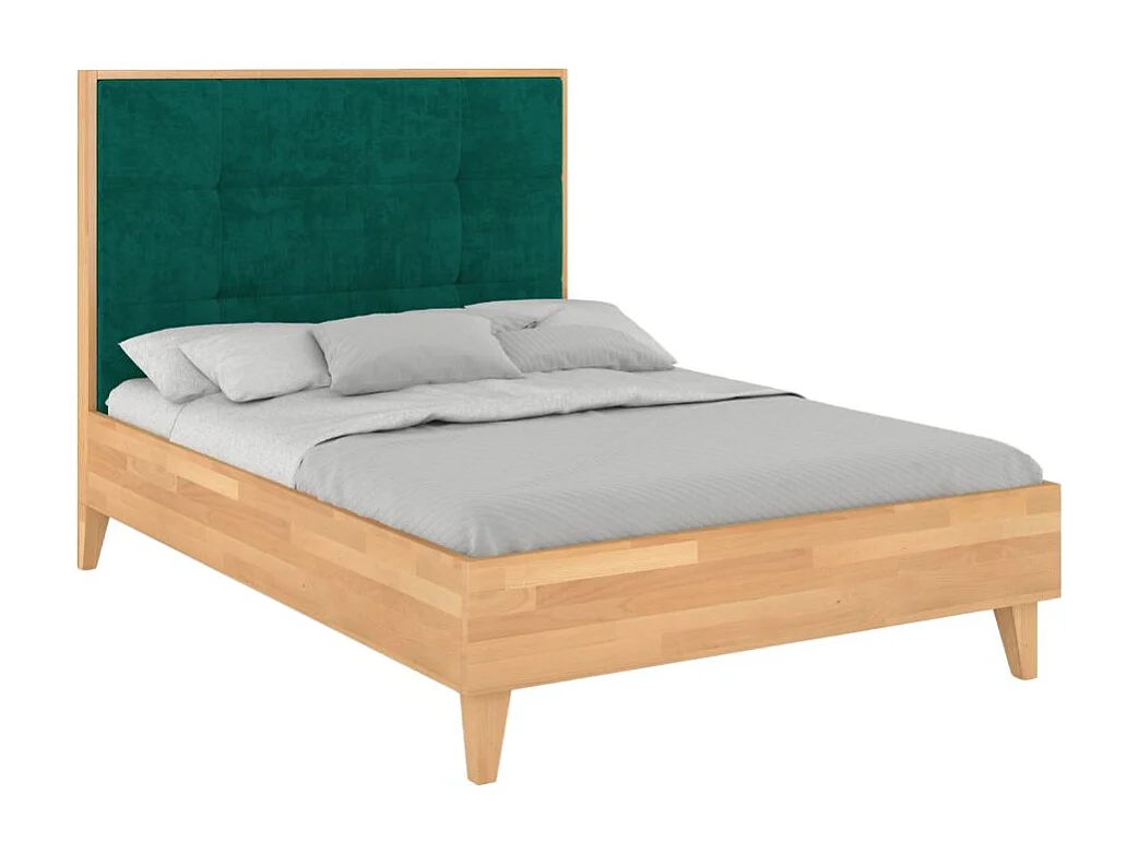 Massivholzbett Frida, gepolstertes kopfteil, buche - lackiert, naturfarben/grün, 160x200