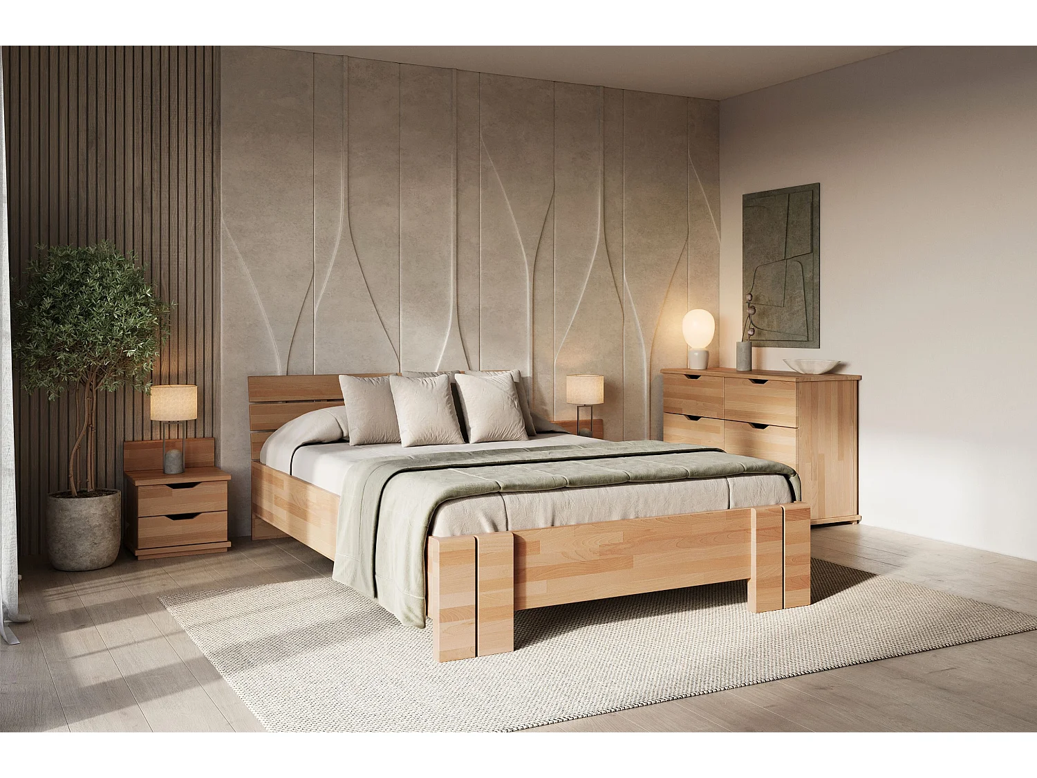 Massivholzbett Arhus, buche - lackiert, naturfarben, 160x200