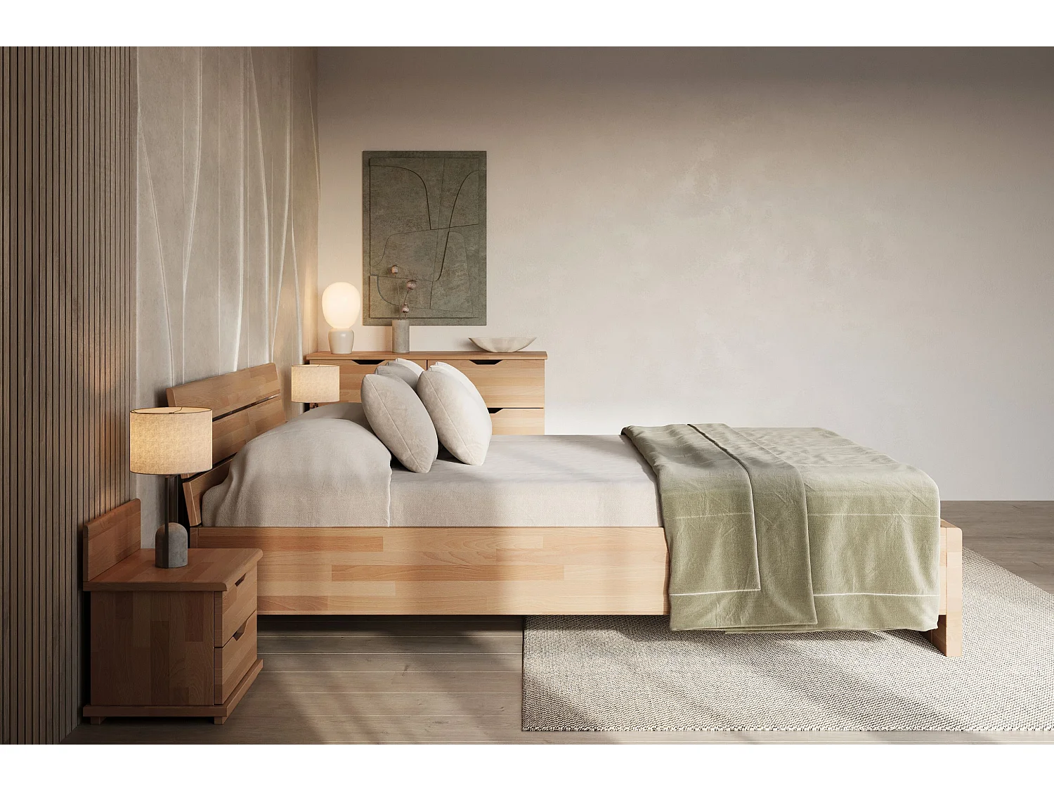 Massivholzbett Arhus, buche - lackiert, naturfarben, 160x200