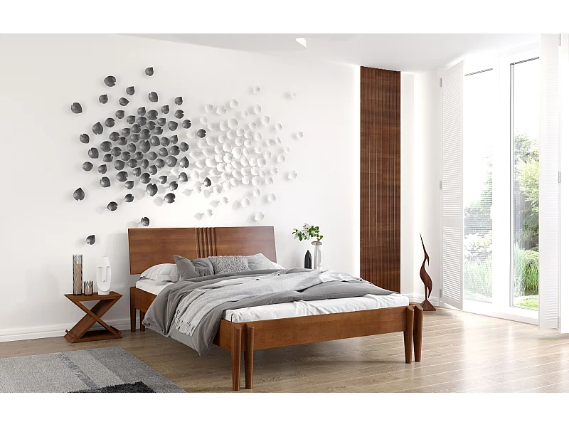 Massivholzbett Poznan in nussbaumfarbe, buche-lackiert, 160x200