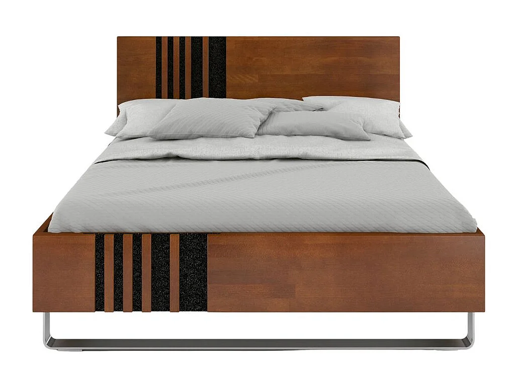 Massivholzbett Kielce mit metallfüßen, buche - lackiert, nussbaumfarbe, schwarz glas, 180x200