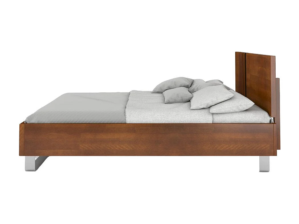 Massivholzbett Kielce mit metallfüßen, buche - lackiert, nussbaumfarbe, schwarz glas, 160x200