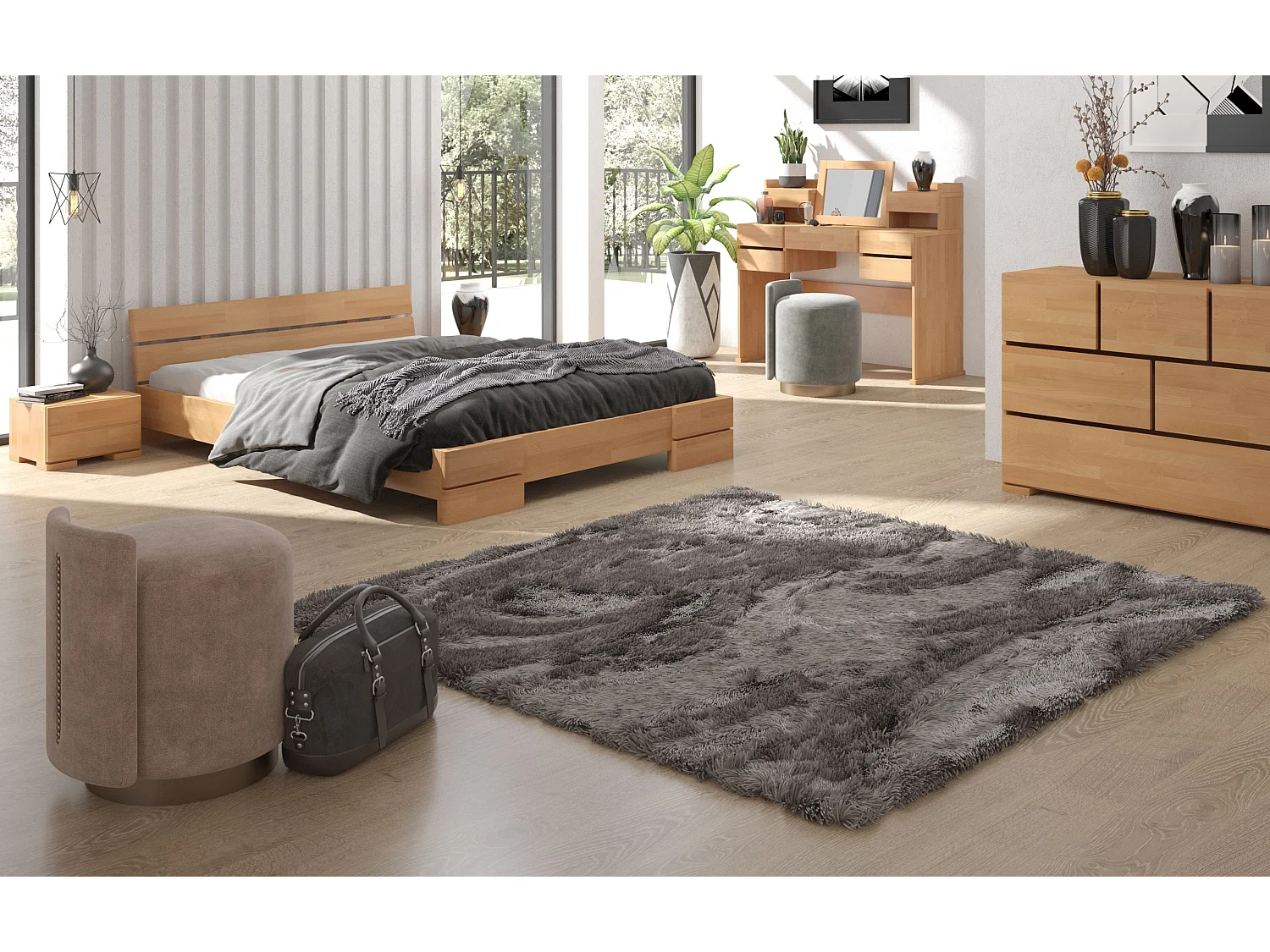 Massivholzbett Sandema low, buche - lackiert, naturfarben, 140x200