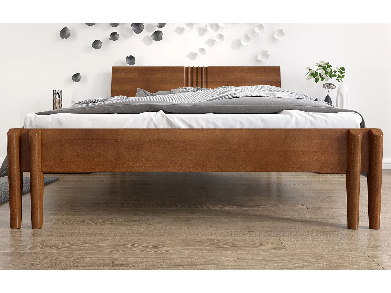 Massivholzbett Poznan in nussbaumfarbe, buche-lackiert, 140x200