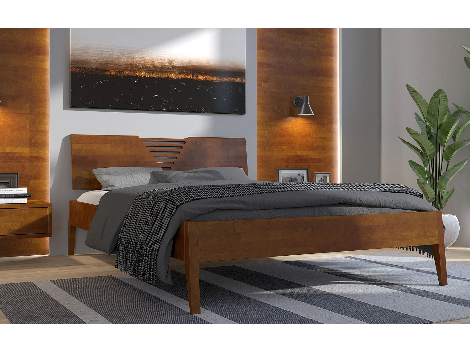 Massivholzbett Wolomin in nussbaumfarbe, buche-lackiert, 160x200