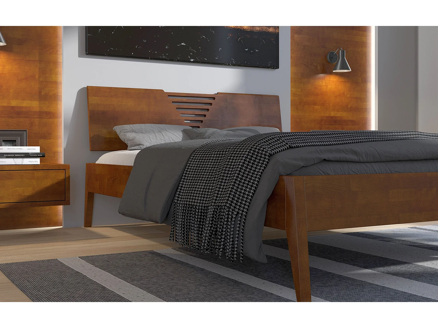 Massivholzbett Wolomin in nussbaumfarbe, buche-lackiert, 160x200