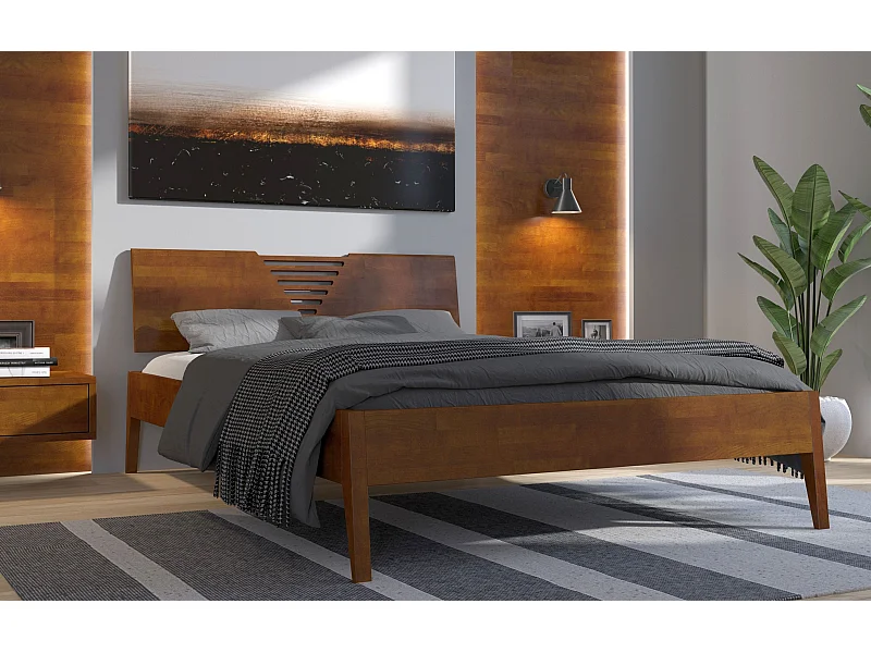 Massivholzbett Wolomin in nussbaumfarbe, buche-lackiert, 160x200