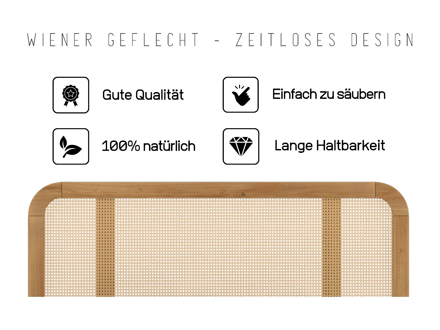 Massivholzbett Harmark, rattan - kopfteil, eiche - lackiert, naturfarben, 180x200
