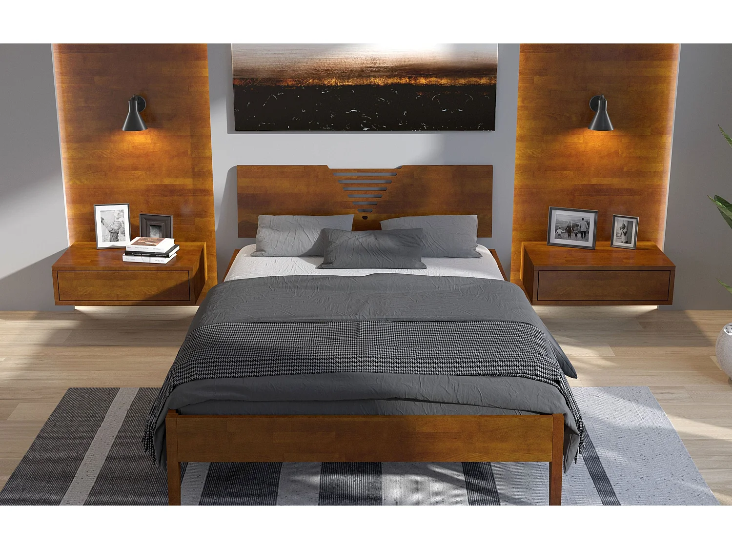 Massivholzbett Wolomin in nussbaumfarbe, buche-lackiert, 140x200