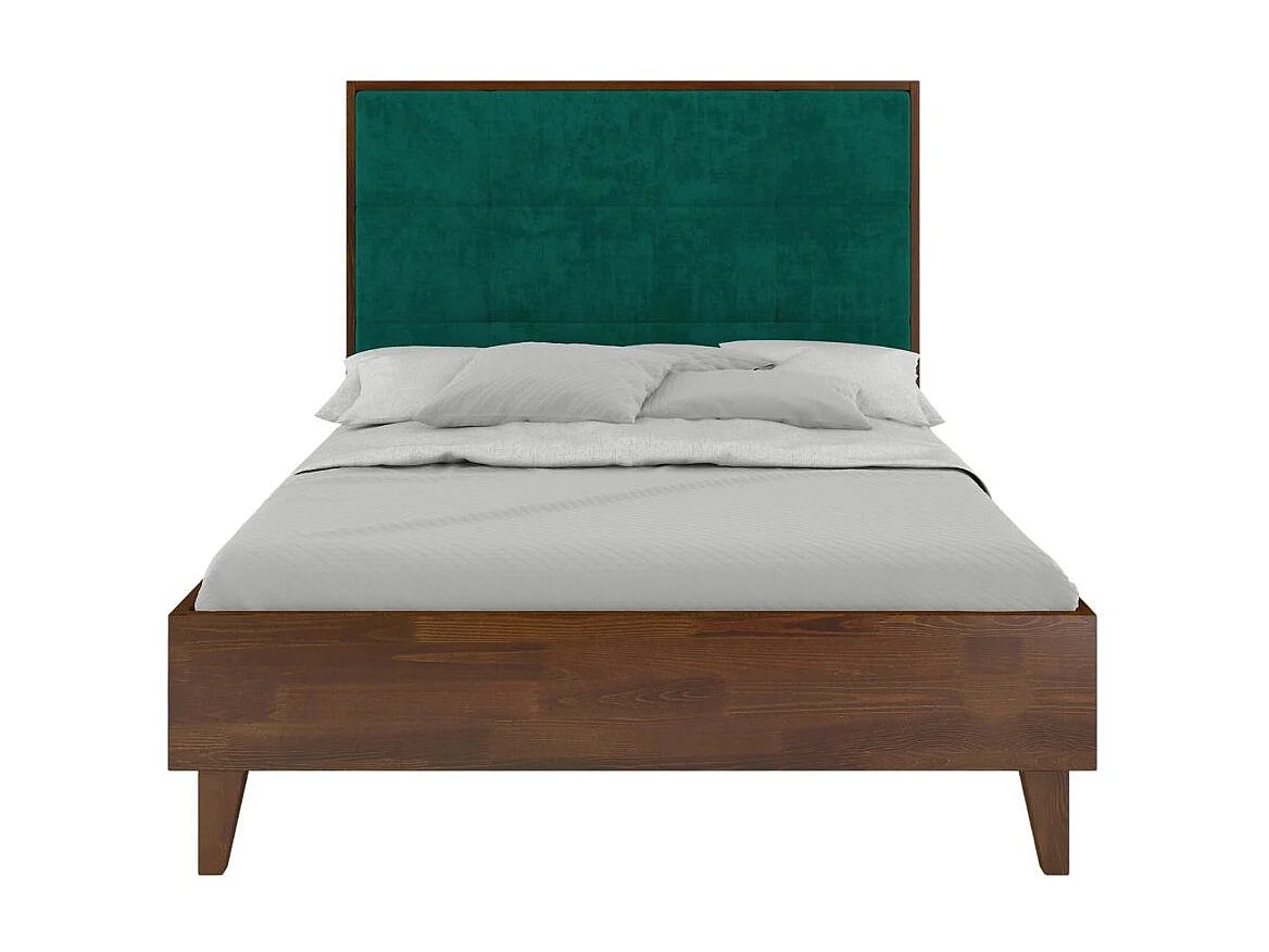 Massivholzbett Frida, gepolstertes kopfteil, kiefer - lackiert, nussbaumfarbe/grün, 160x200