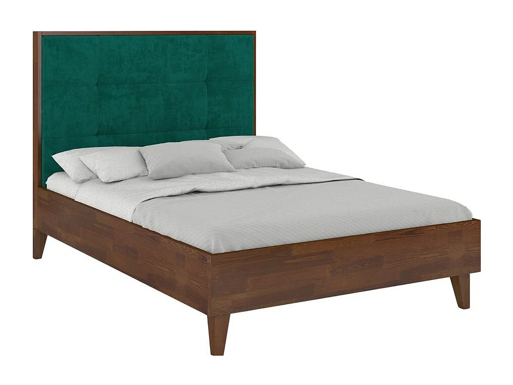 Massivholzbett Frida, gepolstertes kopfteil, kiefer - lackiert, nussbaumfarbe/grün, 160x200