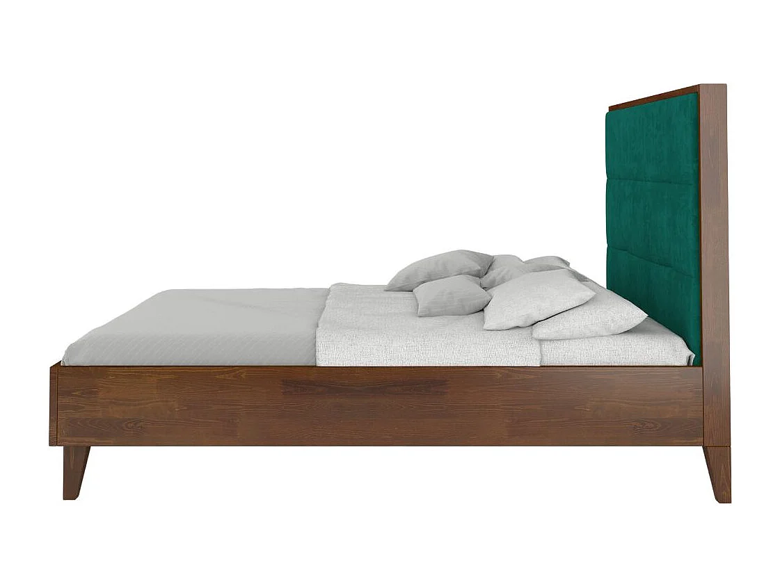 Massivholzbett Frida, gepolstertes kopfteil, kiefer - lackiert, nussbaumfarbe/grün, 160x200