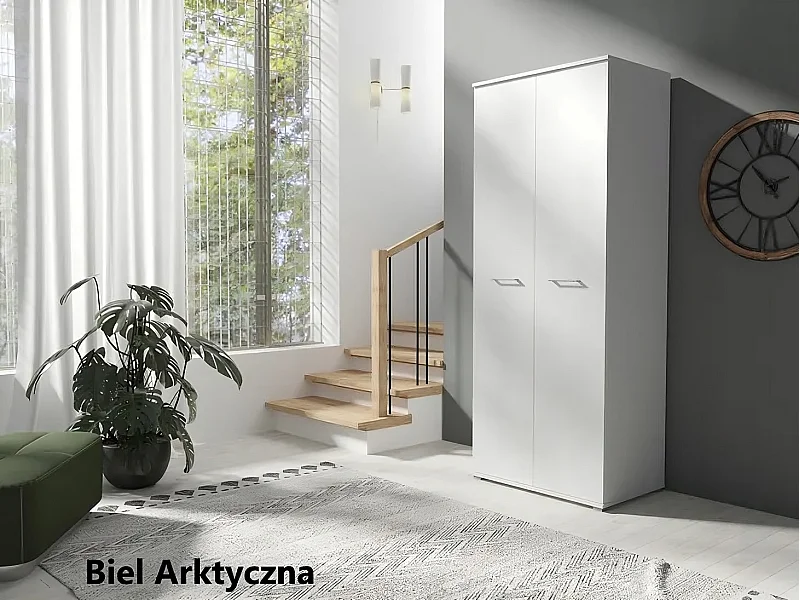 Szafa Otwierana Dwudrzwiowa 80cm x 200cm  BIAŁA | Półki + Wieszak