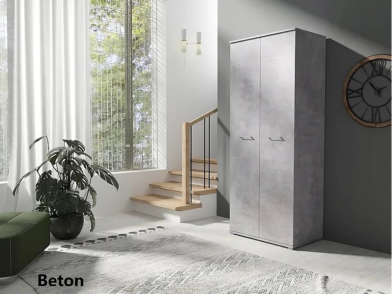 Kledingkast met twee deuren 80cm x 200cm BETON | Planken + Kleerhangerstang