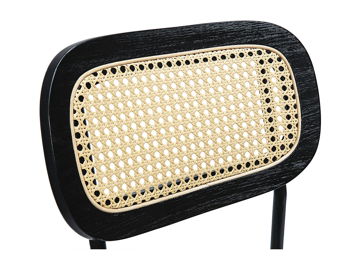 Samtiger Textil-Barhocker in Kaki-Grün, Schwarzes Metall und Rattan-Geflecht (2er-Set) MIRANDA