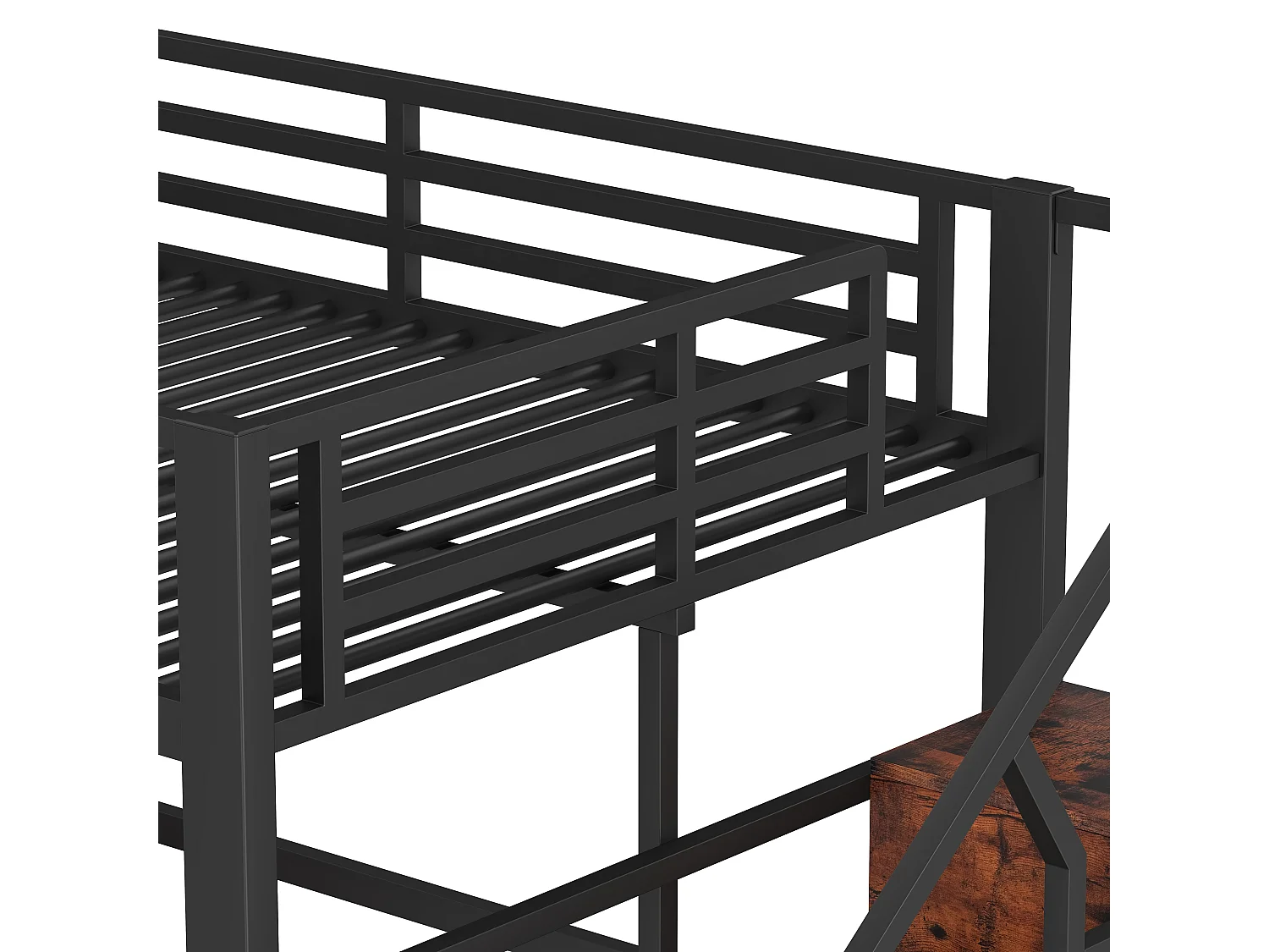 Lit mezzanine enfant 140 x 200 cm avec LED, rangement et escalier - MDF + métal -Noir