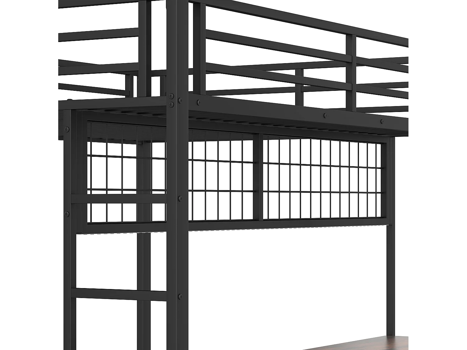 Letto a castello 90x200 cm e 140x200 cm con 2 cassetti, scrivania, LED e porte USB, nero