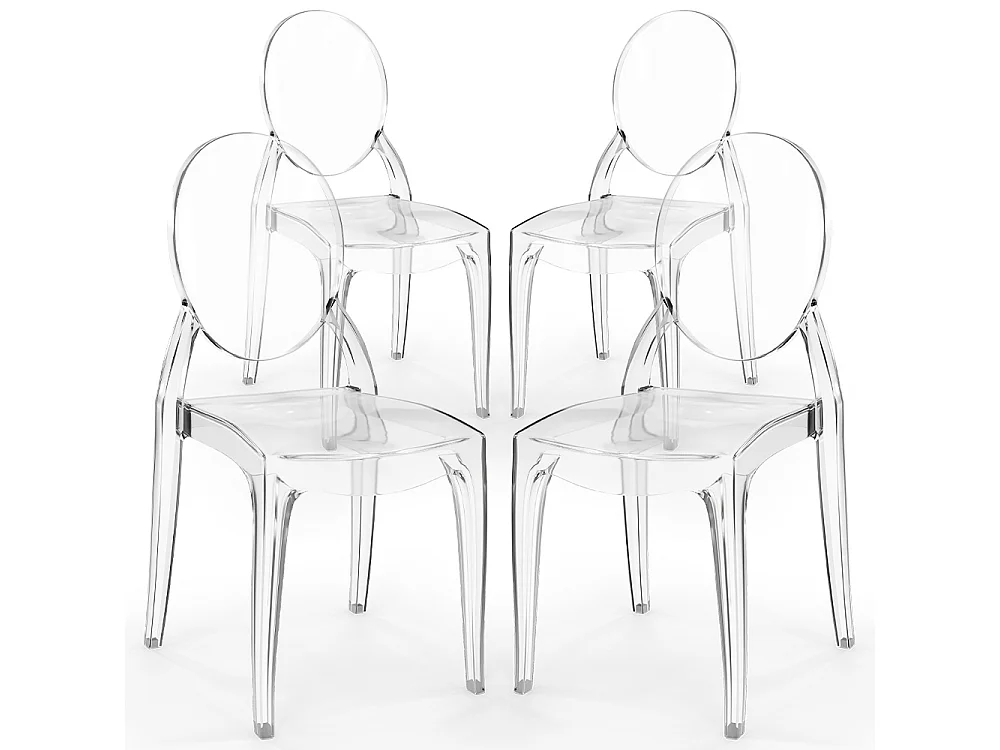 Lot de 4 chaises de salle à manger transparentes - Style Victoria  Transparent