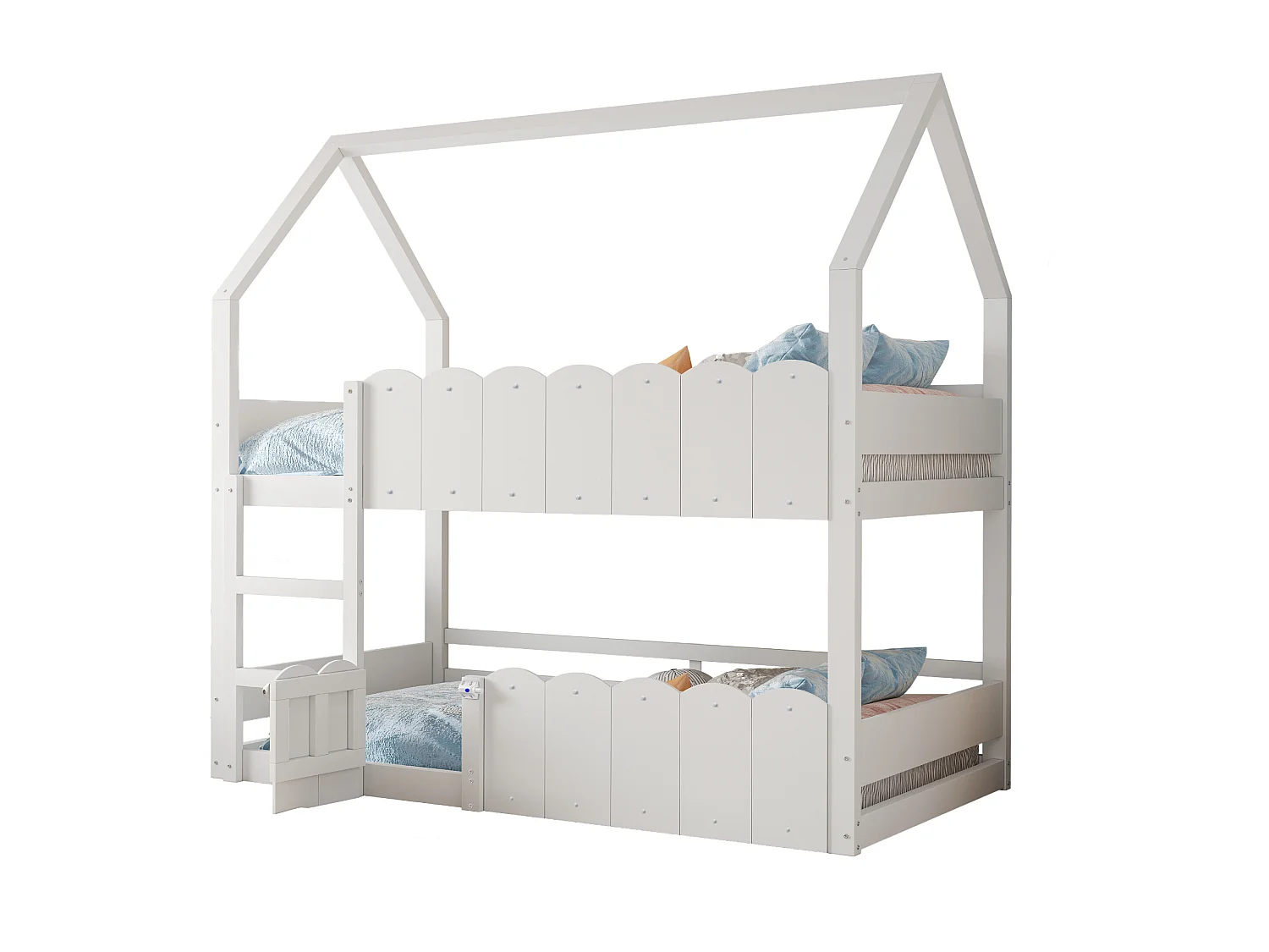 Letto a castello per bambini con design a cabina, 90x200cm, con sponde di sicurezza alte, materasso non incluso, bianco