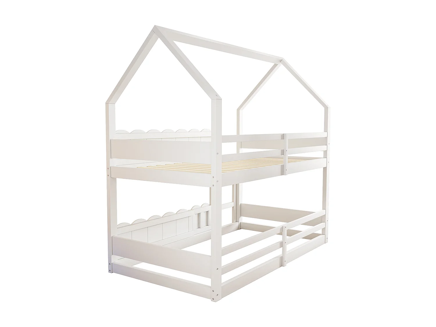 Letto a castello per bambini con design a cabina, 90x200cm, con sponde di sicurezza alte, materasso non incluso, bianco