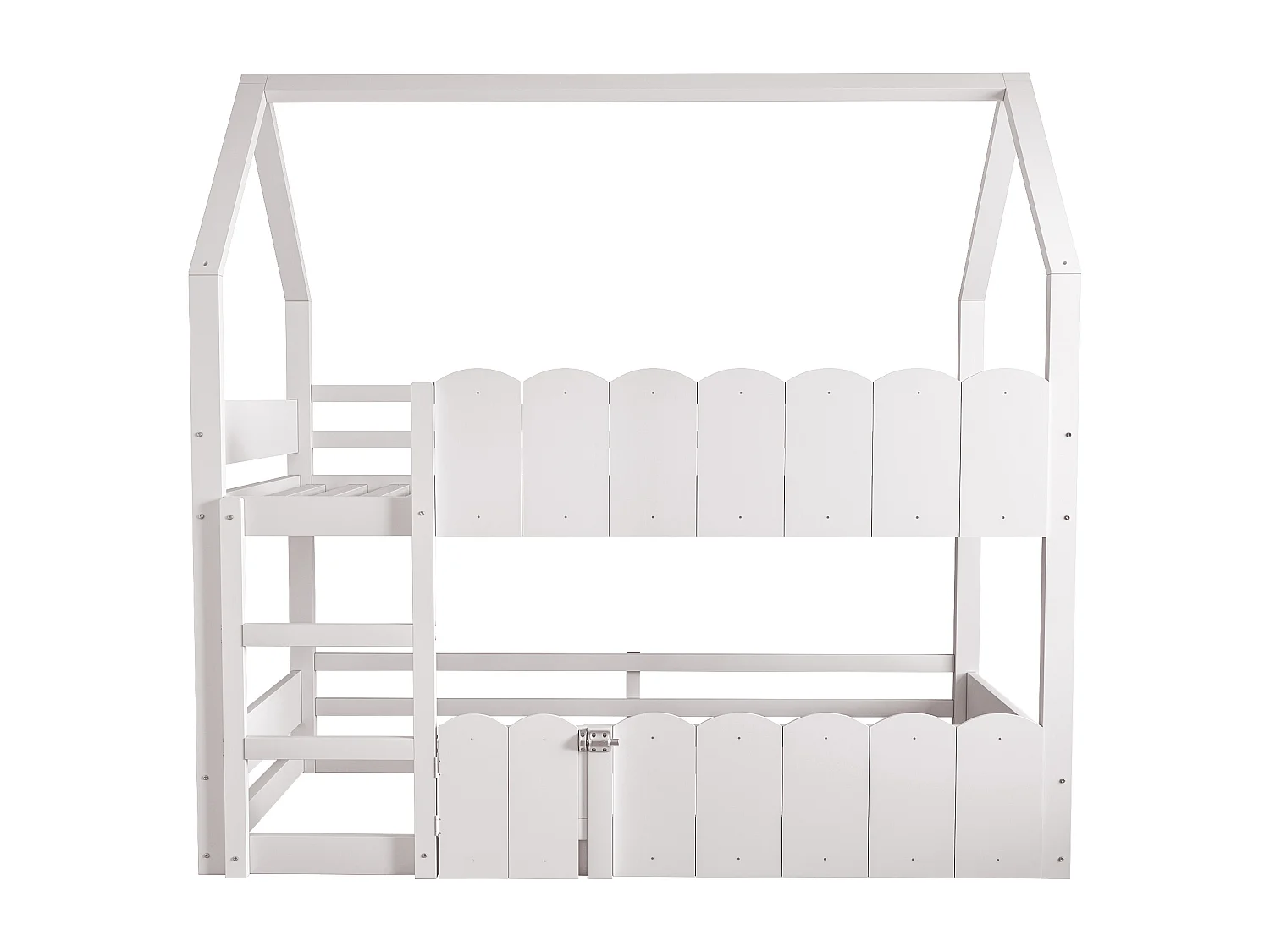 Letto a castello per bambini con design a cabina, 90x200cm, con sponde di sicurezza alte, materasso non incluso, bianco