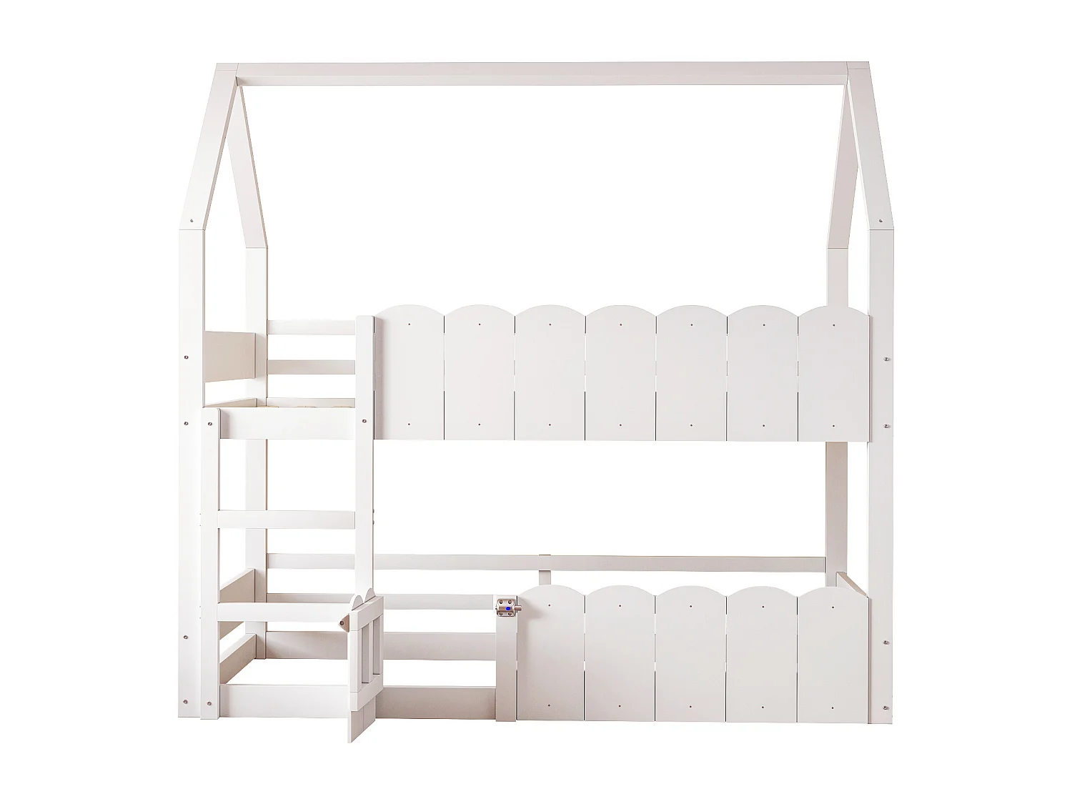 Lit superposé cabane enfant 90x200cm avec hautes barrières de sécurité, sans matelas, blanc