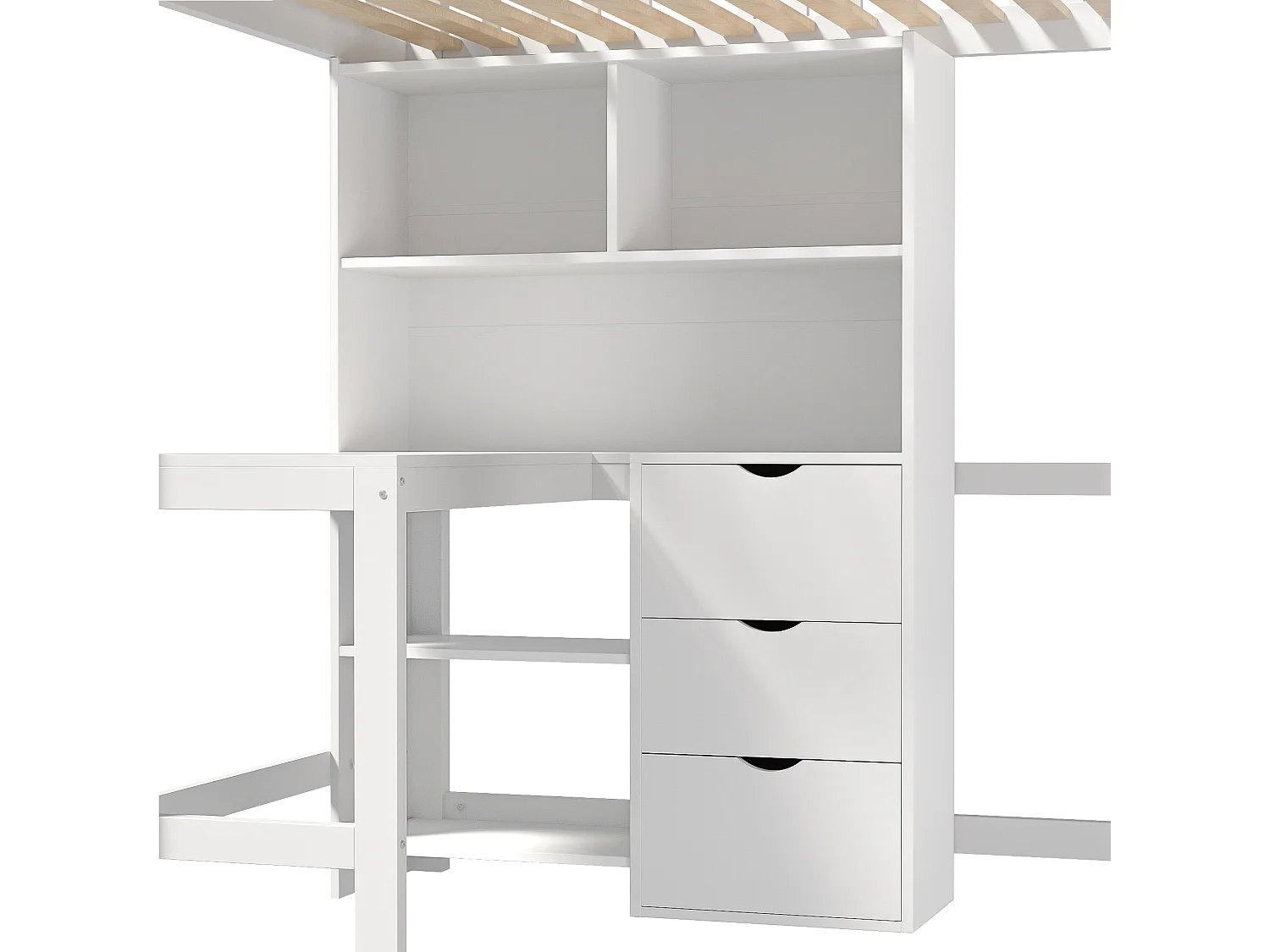 Kinderhoogslaper 90x200cm met bureau en 3 lades, wit