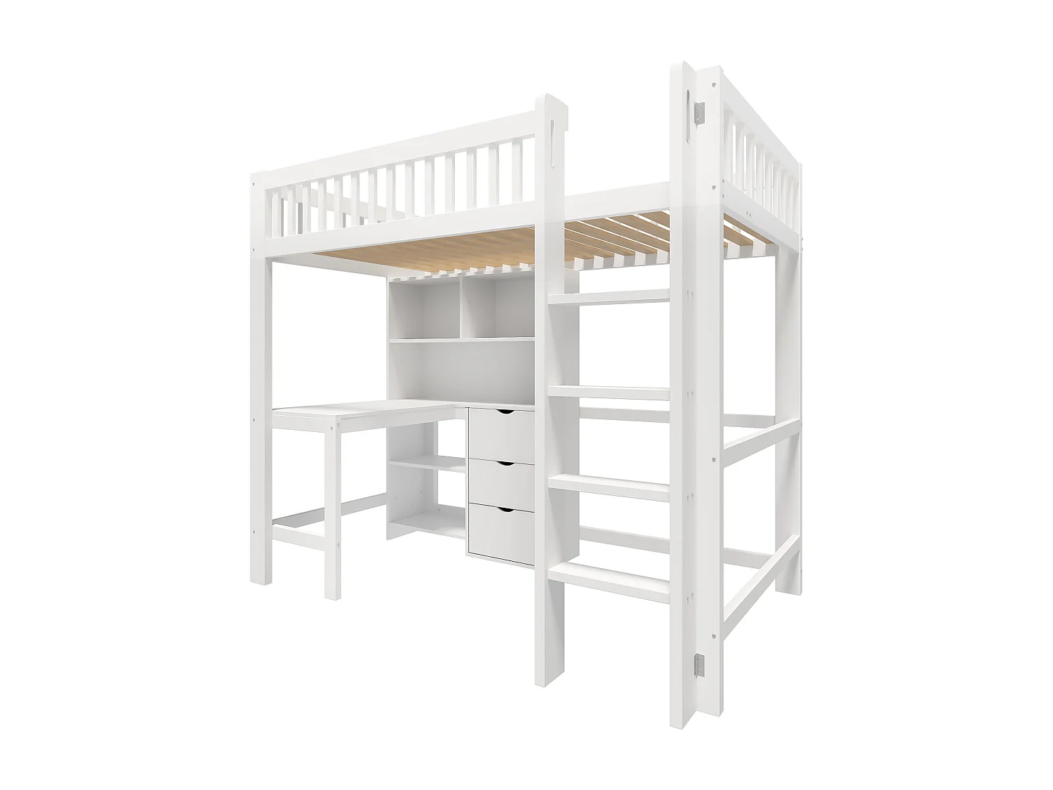 Kinderhoogslaper 90x200cm met bureau en 3 lades, wit