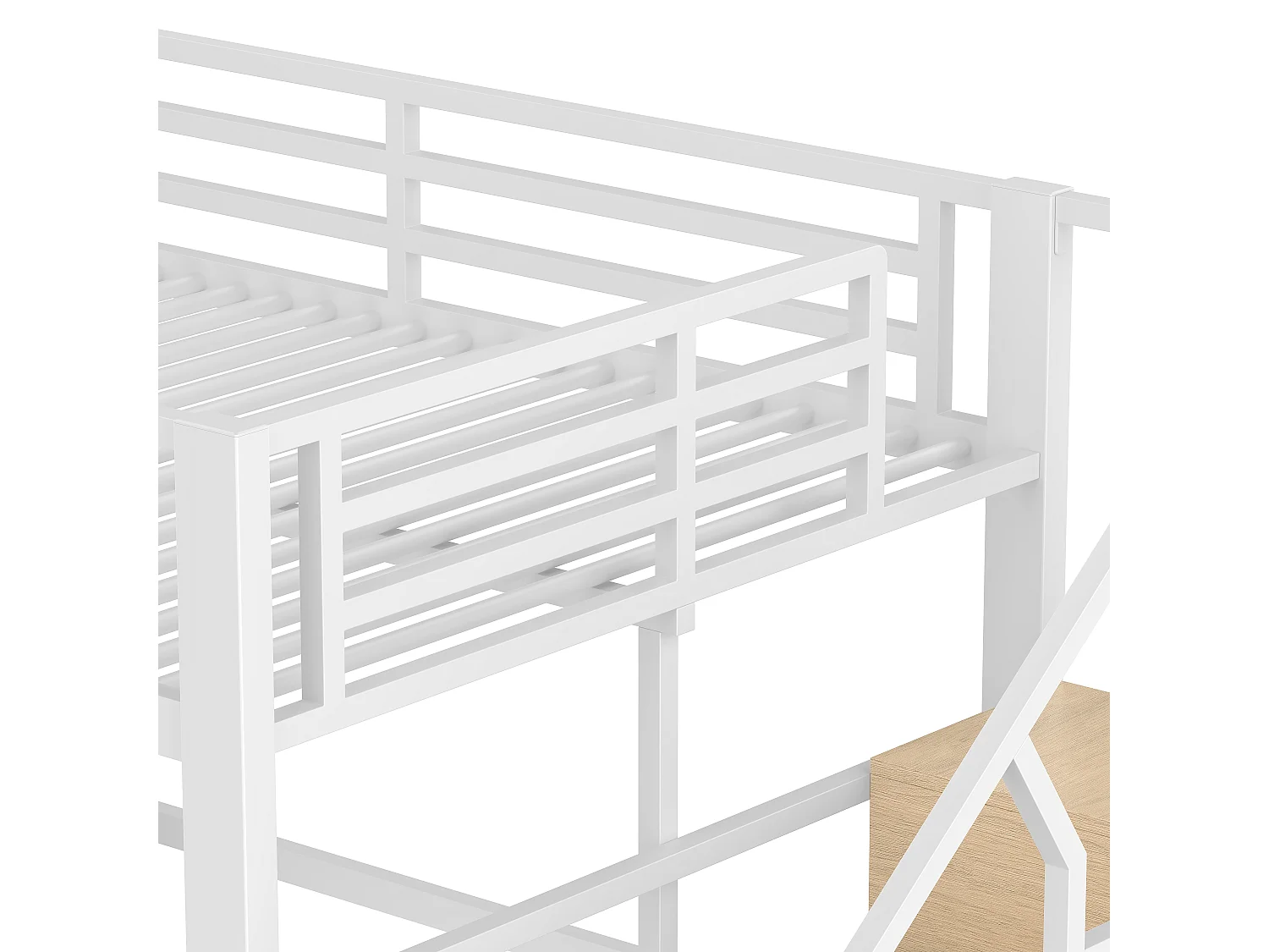 Lit mezzanine enfant 140 x 200 cm avec LED, rangement et escalier - MDF + métal -Blanc