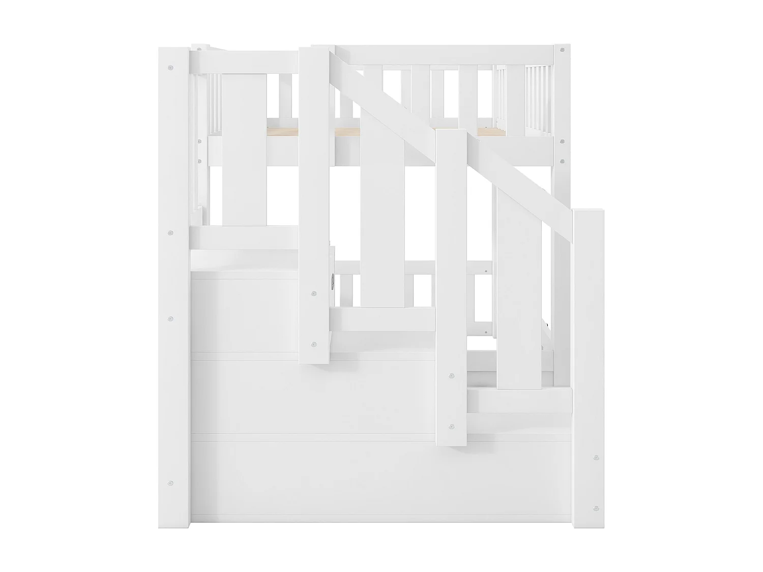 Letto a castello 90x200mm con scaletta portaoggetti e sponda di sicurezza, bianco