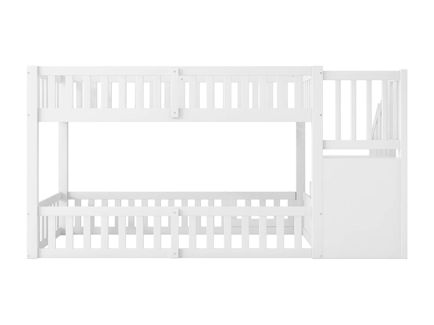 Lit superposé 90x200mm avec escalier de rangement et barrière de sécurité, blanc