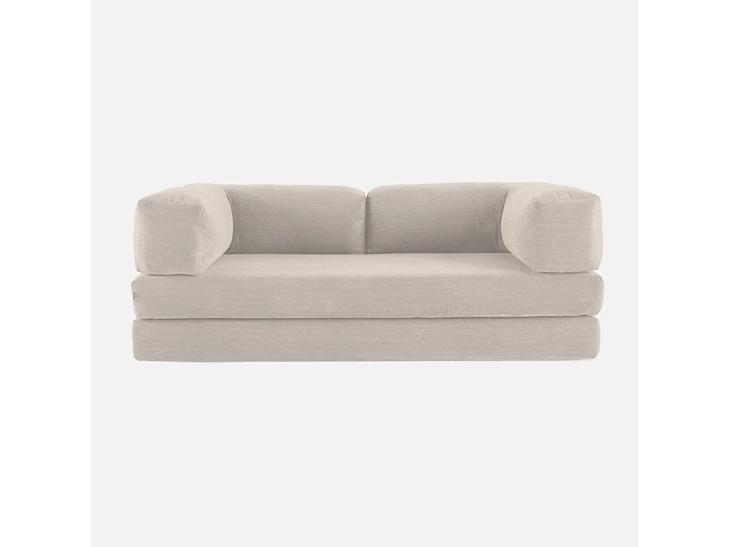 Canapé vintage convertible 3 places en velours côtelé lin et armatures chromées L 200 x P 100 x H 72cm - Seventies