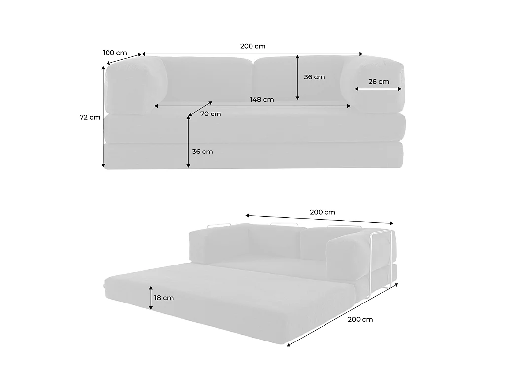 Sofá cama envasado al vacío plegable futón de pana con estructura