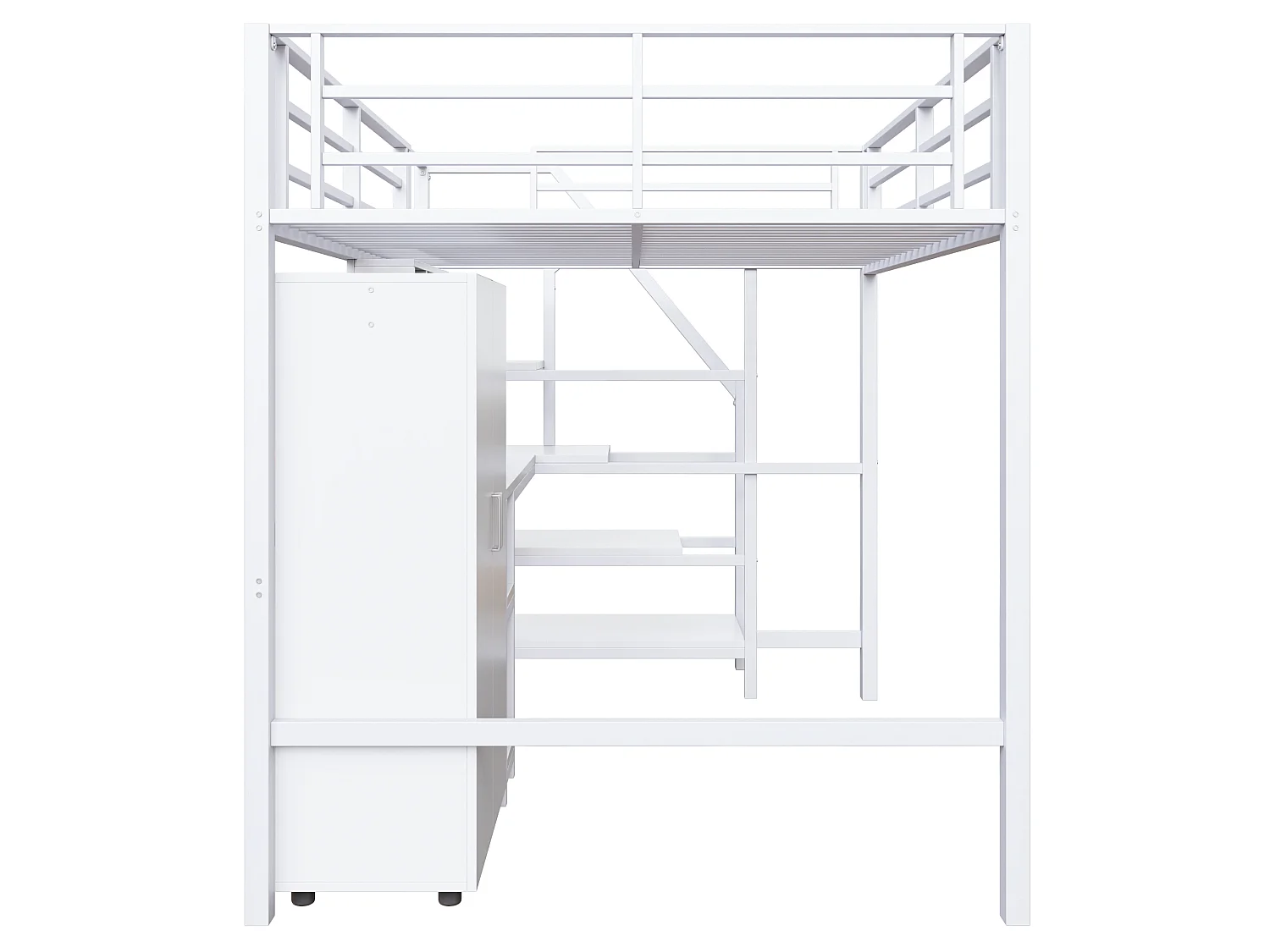 Hoogslaper 140x200cm met opbergtrap, bureau en kledingkast - Metaal + MDF - Wit