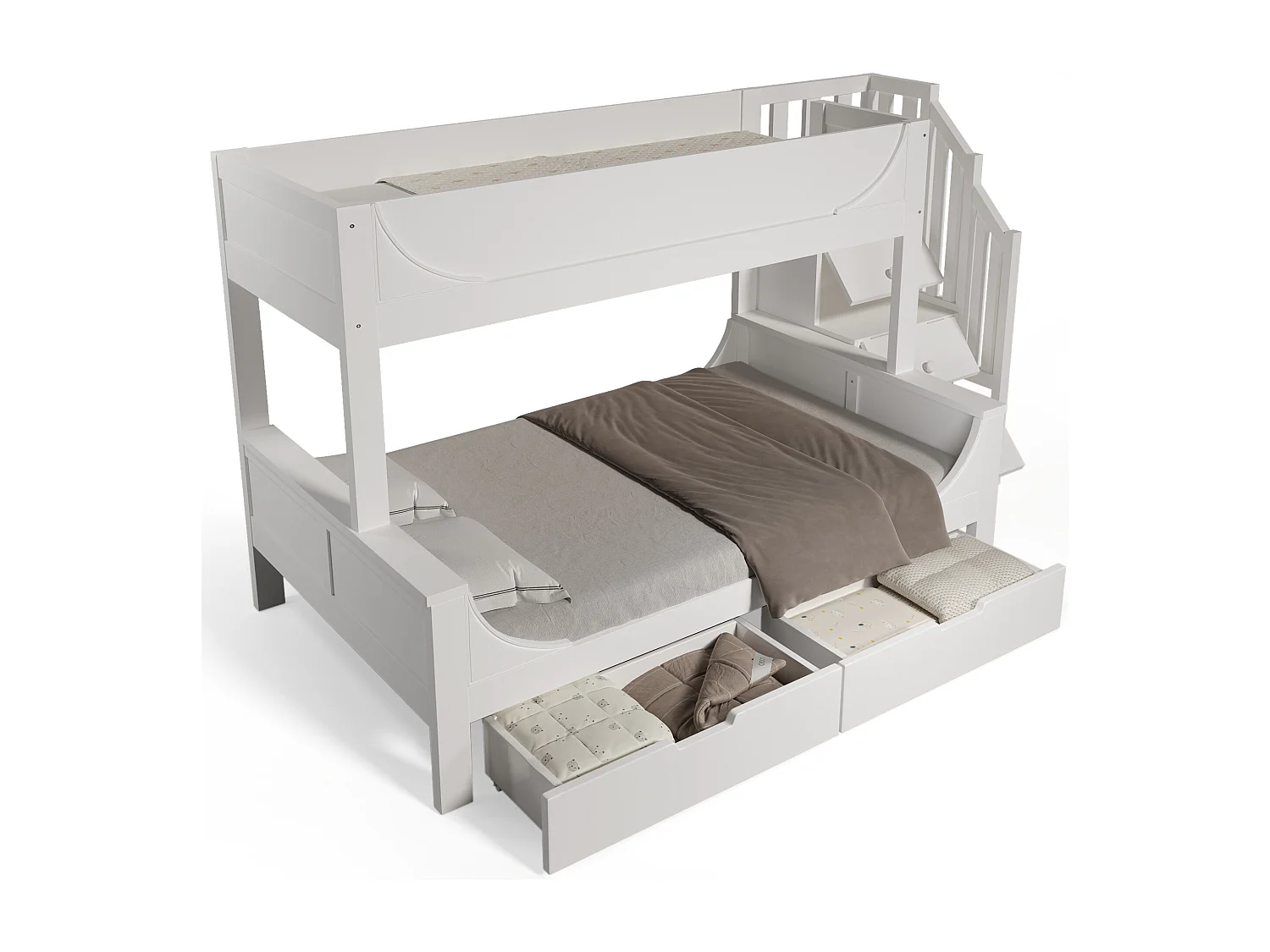 Beliche de 90x200cm e 140x200cm com 2 gavetas e escada de arrumação - Branco