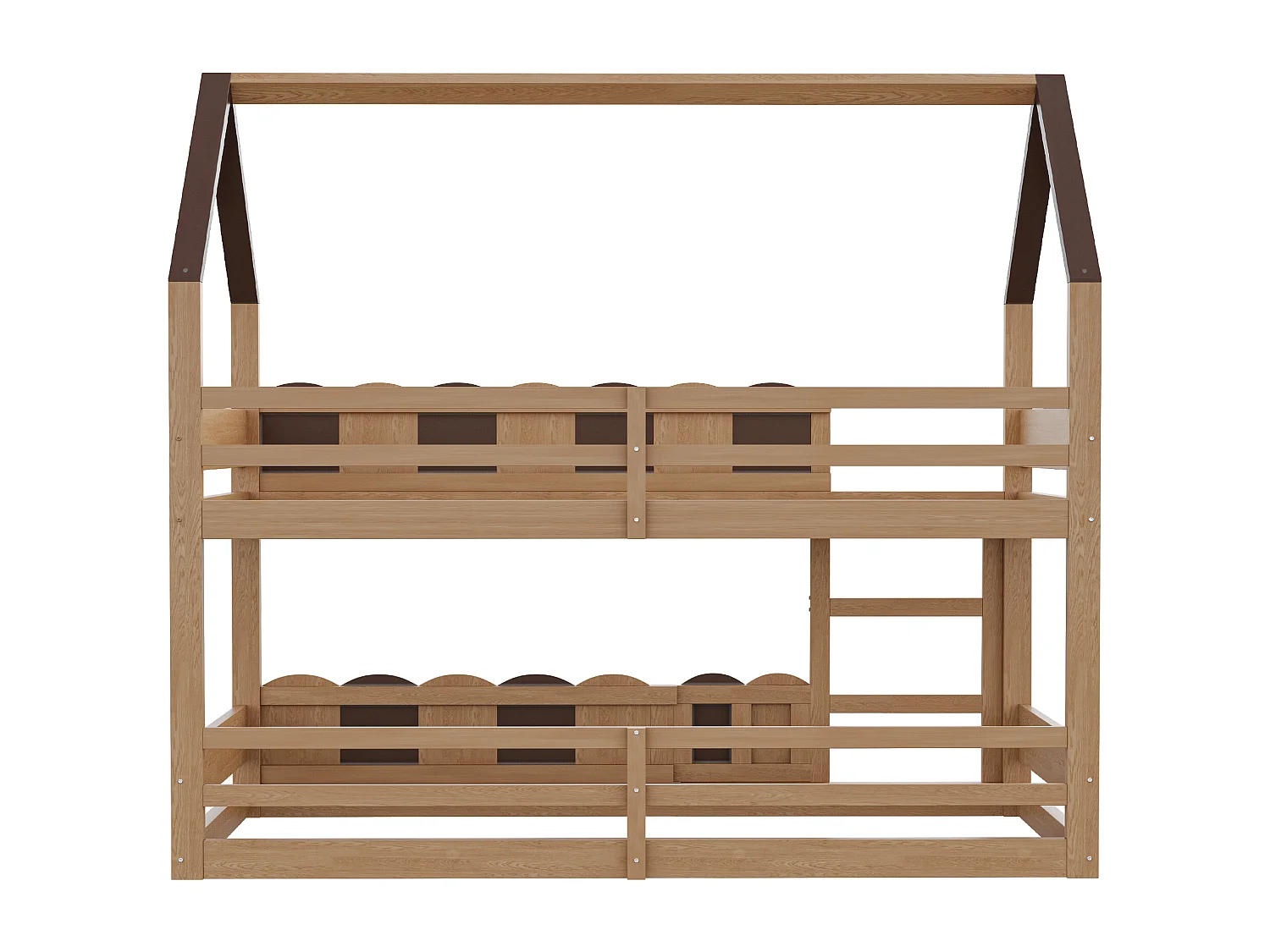 Lit superposé cabane enfant 90x200cm avec hautes barrières de sécurité, sans matelas ,naturel et bois foncé