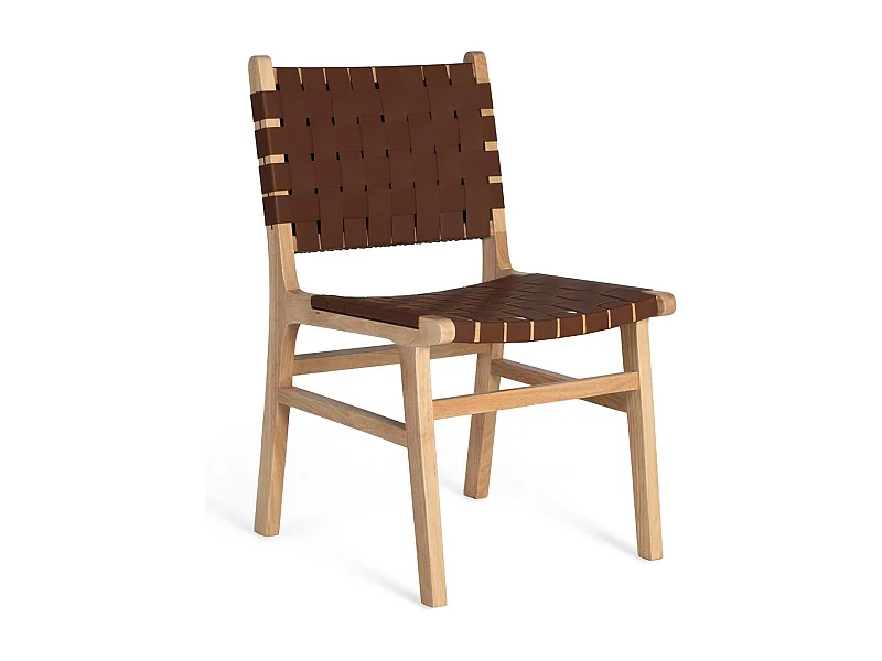 Ensemble de 2 chaises en bois d'hévéa avec une finition naturelle