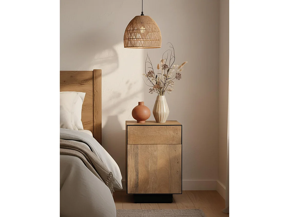 Mesitas de Noche de Madera de Mango 45 Cm Estilo Industrial Moderno-66x45x45