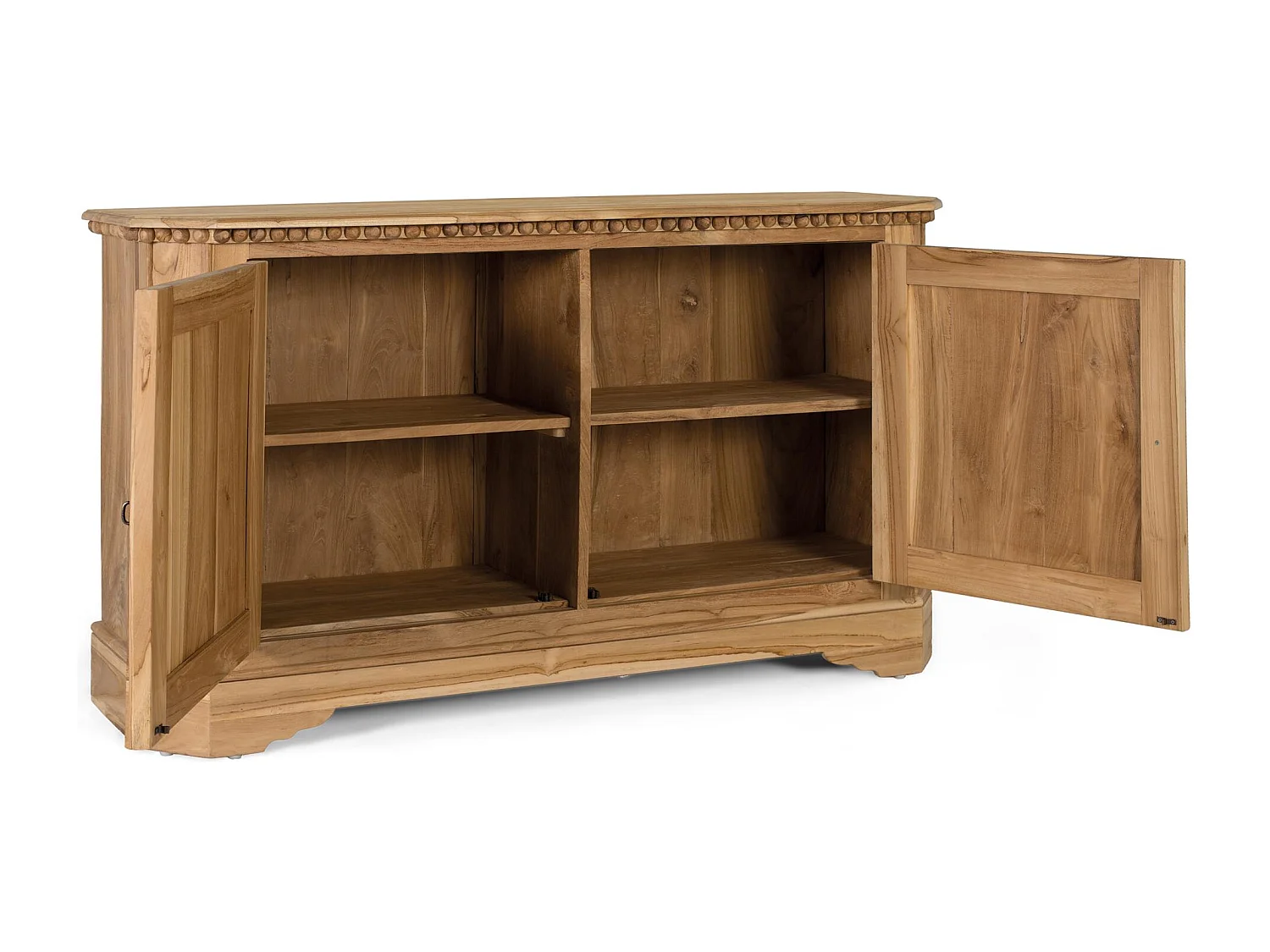 Buffet à 2 portes et 2 étagères intérieures en bois de teck 150 cm