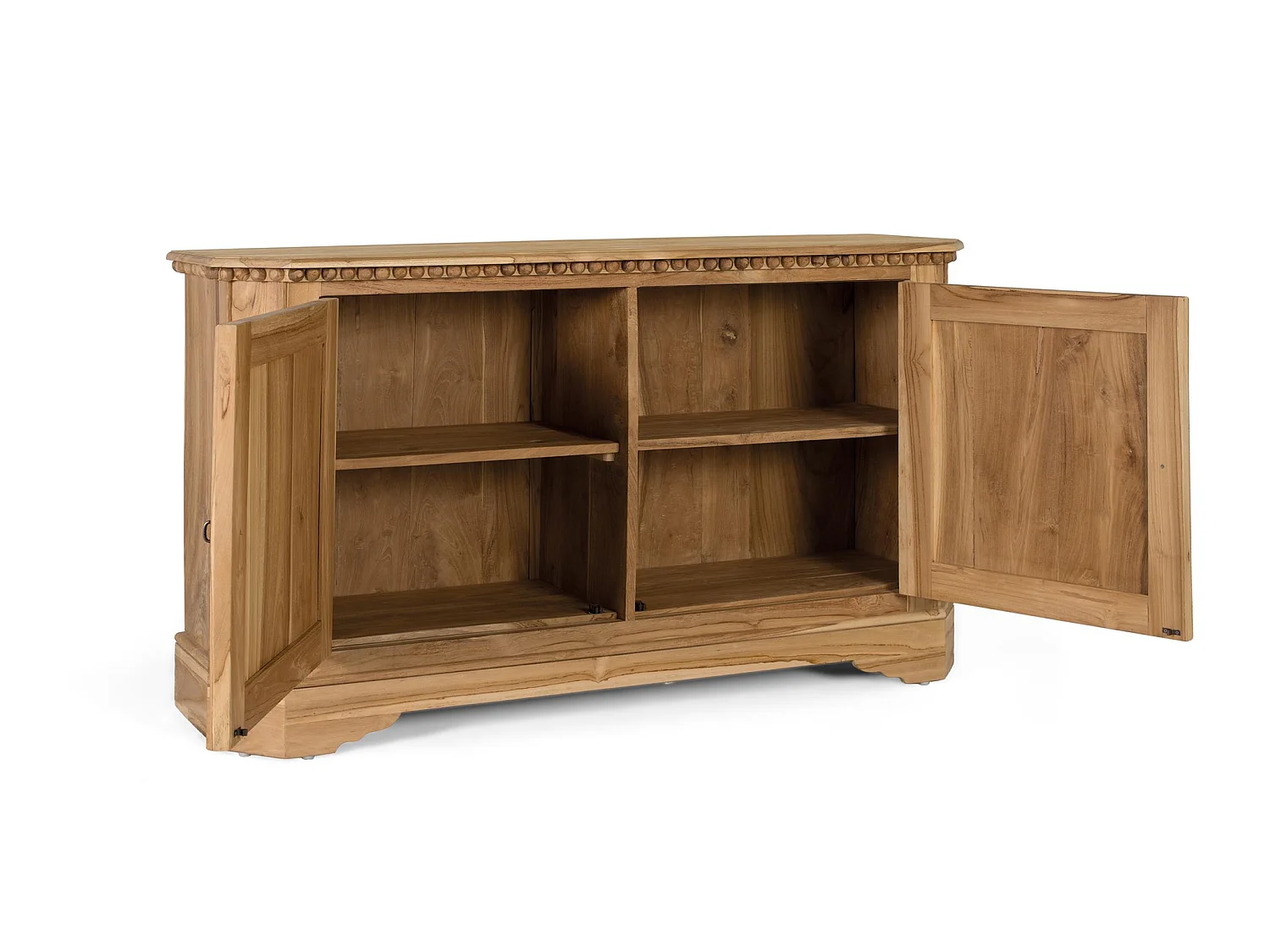 Dressoir met twee deuren en twee binnenplanken in teakhout, 150 cm