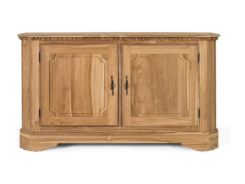 Dressoir met twee deuren en twee binnenplanken in teakhout, 150 cm