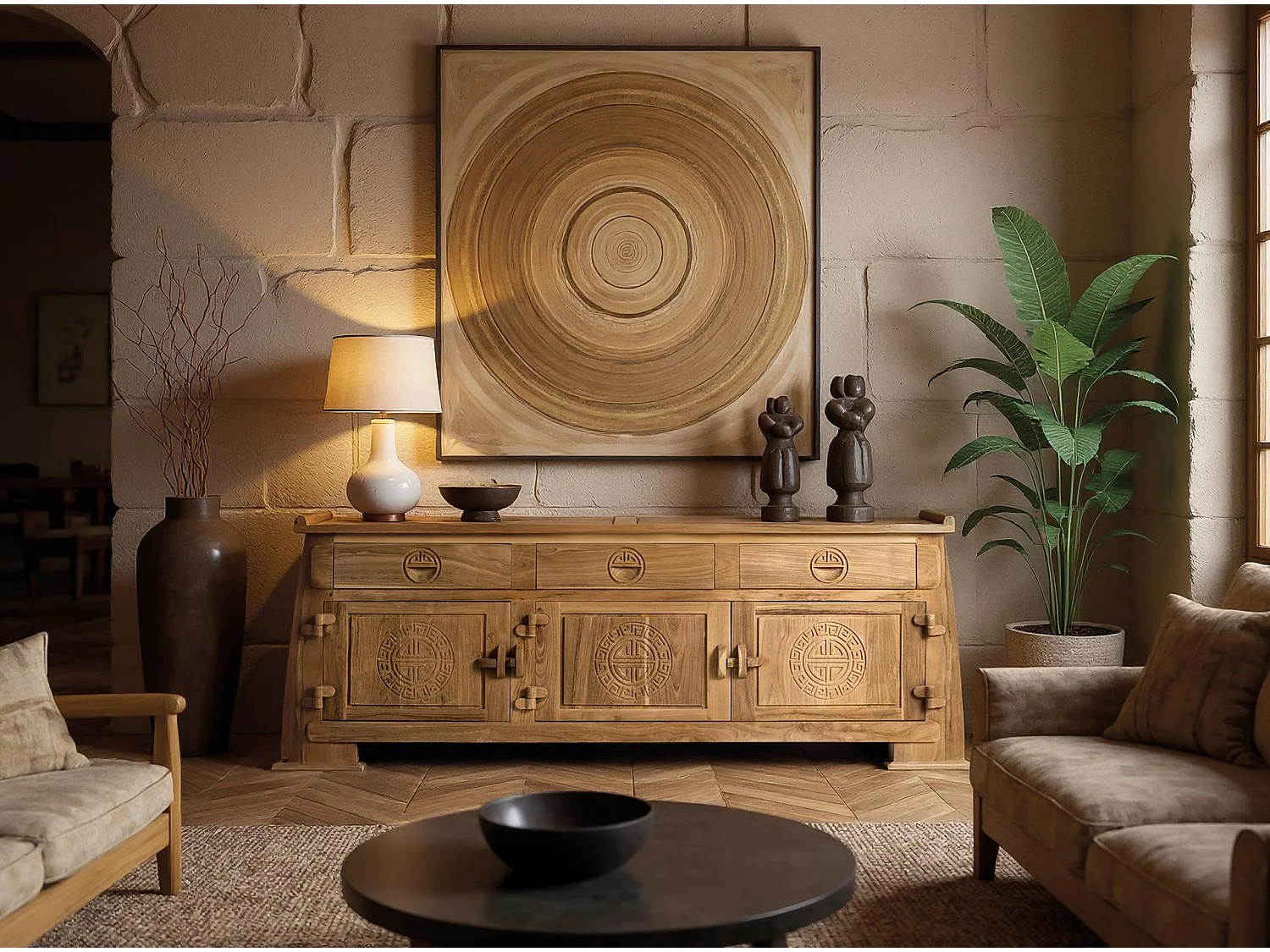 TV-stativ i massiv teak, 170 cm
