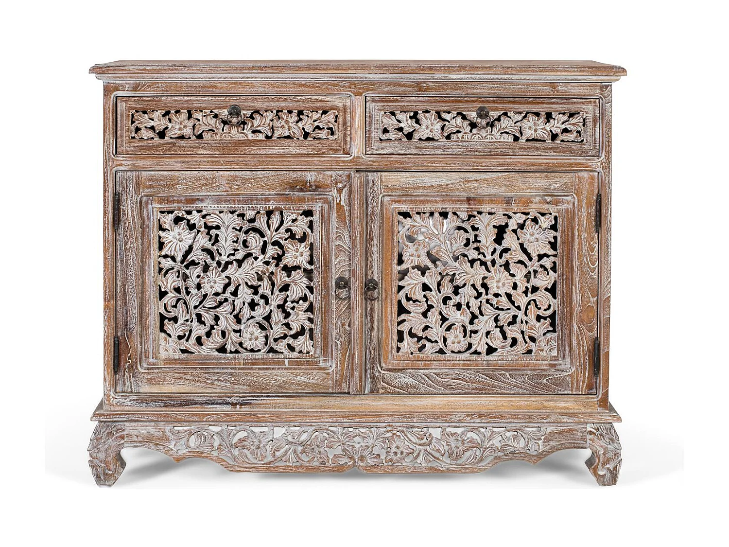 Buffet à deux tiroirs et deux portes en teck 100 cm