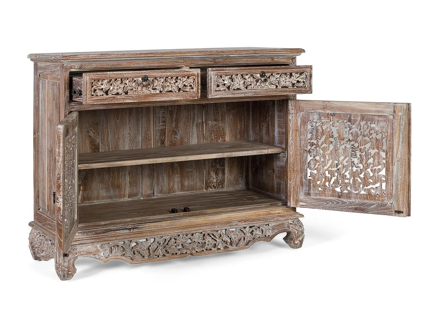 Buffet à deux tiroirs et deux portes en teck 100 cm