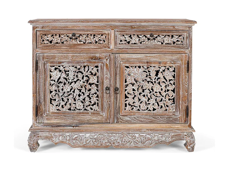 Buffet à deux tiroirs et deux portes en teck 100 cm