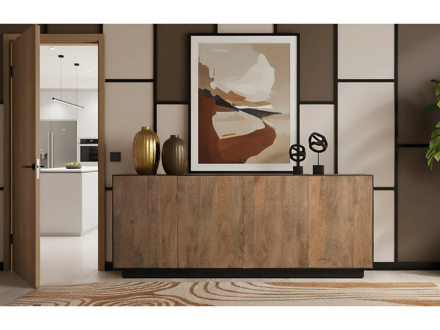 Dressoir met 4 deuren van mangohout, 200 cm