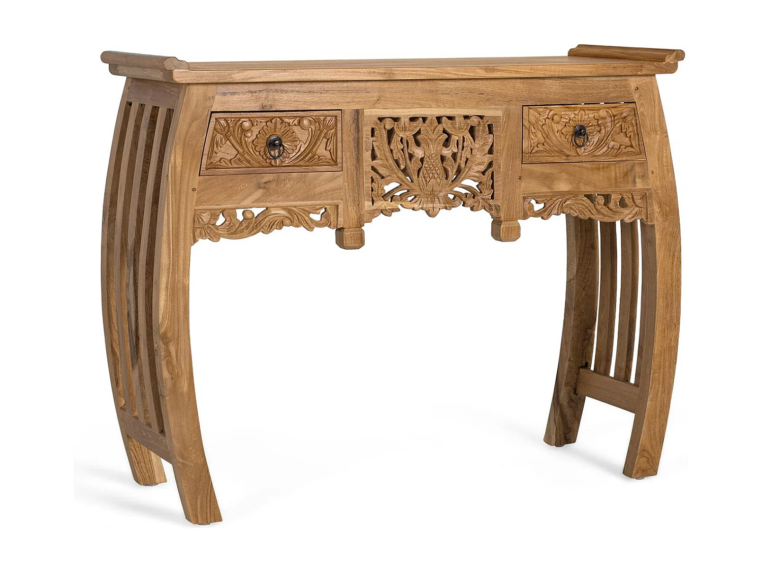 Console à deux tiroirs en teck massif 100 cm